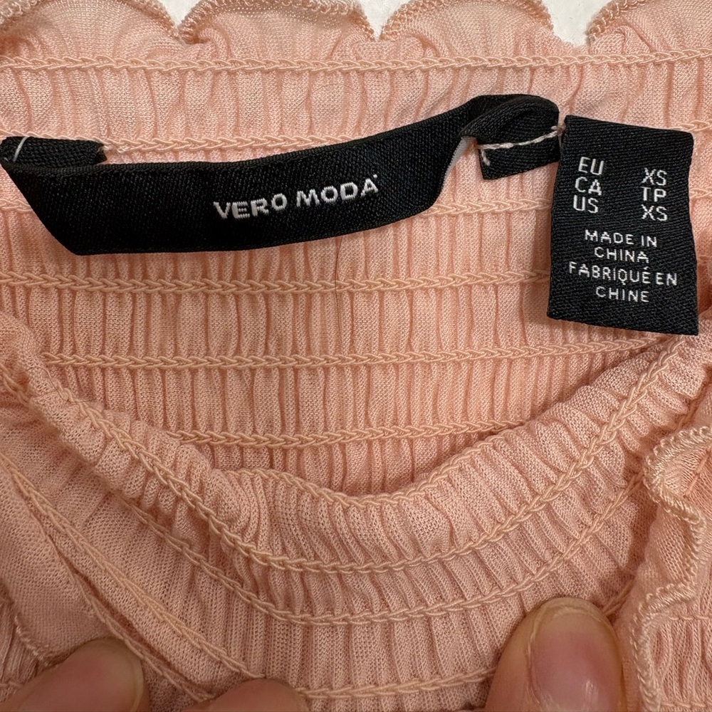 Vero Moda Pink Smocked Puff Sleeve Cute Top - XS - Picture 5 of 7